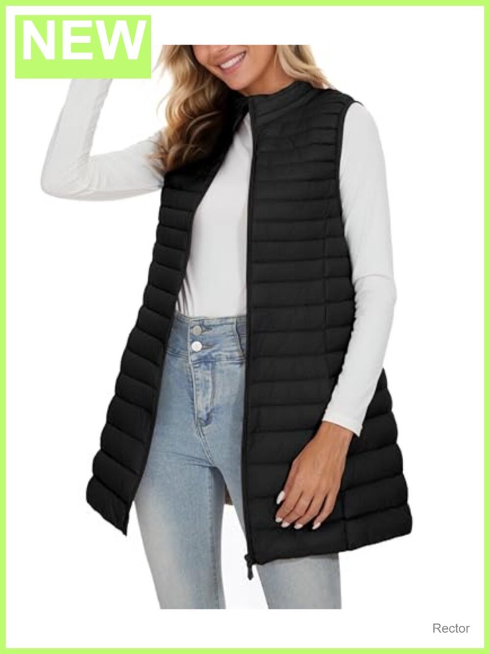 Long Puffer Vest Lightweight Down Sleeveless Quilted Winter Warm Vest